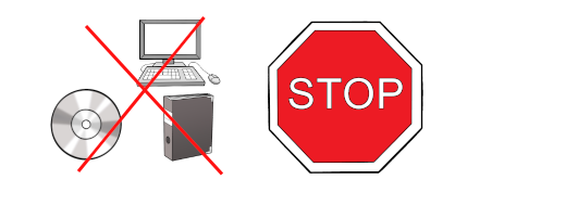 Graue CD/DVD, grauer Aktenordner und grauer Computer mit Tastatur und Maus, welche durch ein rotes Kreuz durchgestrichen wurden. Rotes Stop-Schild: Weiße Schrift („Stop“) auf rotem, achteckigem Hintergrund.
