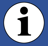 Schwarzer Buchstabe „i“ in einem weißen Kreis in einem blauen Rechteck
