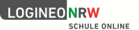 Das Logo von LOGINEO NRW. Das Logo besteht aus einem Schriftzug mit den Wörtern LOGINEO NRW. Beide Wörter sind in Großbuchstaben geschrieben. Das Wort LOGINEO ist eine weiße Schrift auf einem dunkelgrauen Hintergrund. Das Wort NRW ist in grüner, dunkelgrauer und roter Schrift auf einem weißen Hintergrund.